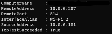 Test-NetConnection Output